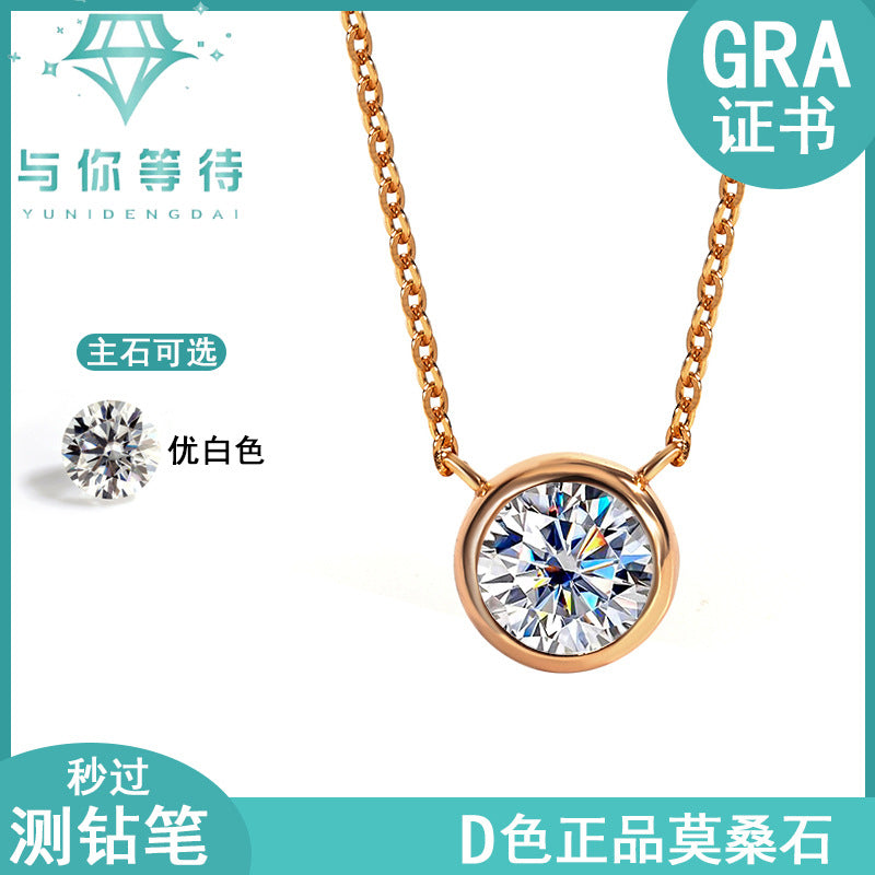 S925Pure Silver Bubble Necklace Moissanite Diamond One Carat Pendant Single Diamond Simple Luxury Versatile Collarbone Chain Wholesale