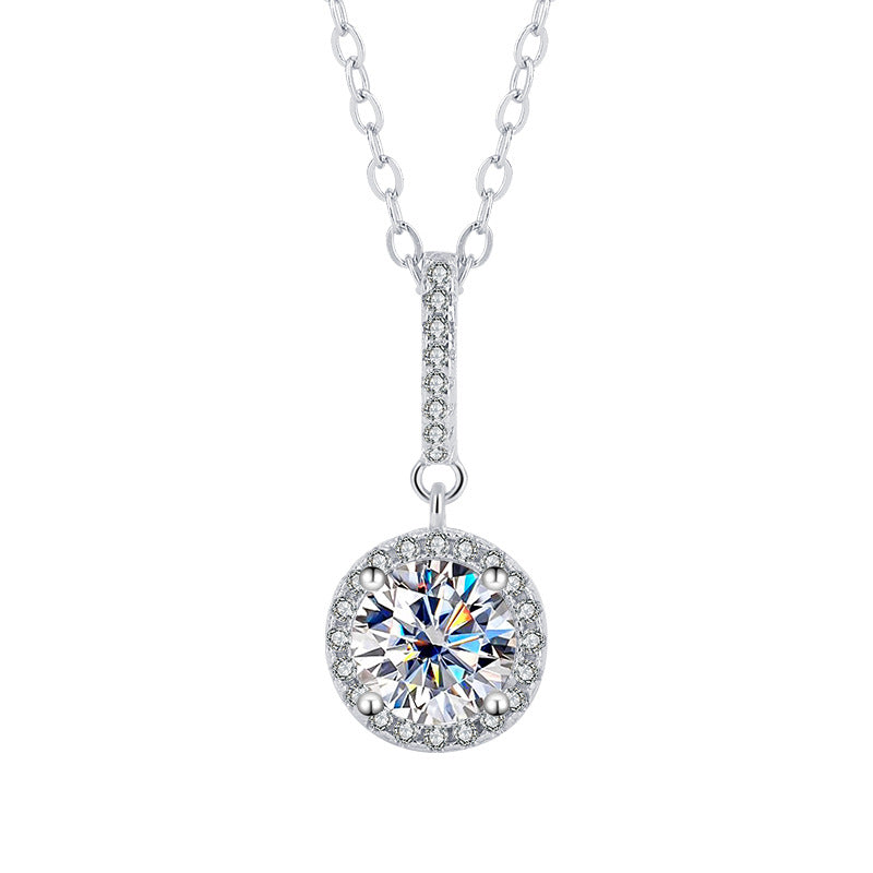 Cross-Border S925Sterling Silver Moissanite Round Bag Three-Piece Set Women's Ring Necklace Women's Earrings TikTok Live Factory Wholesale