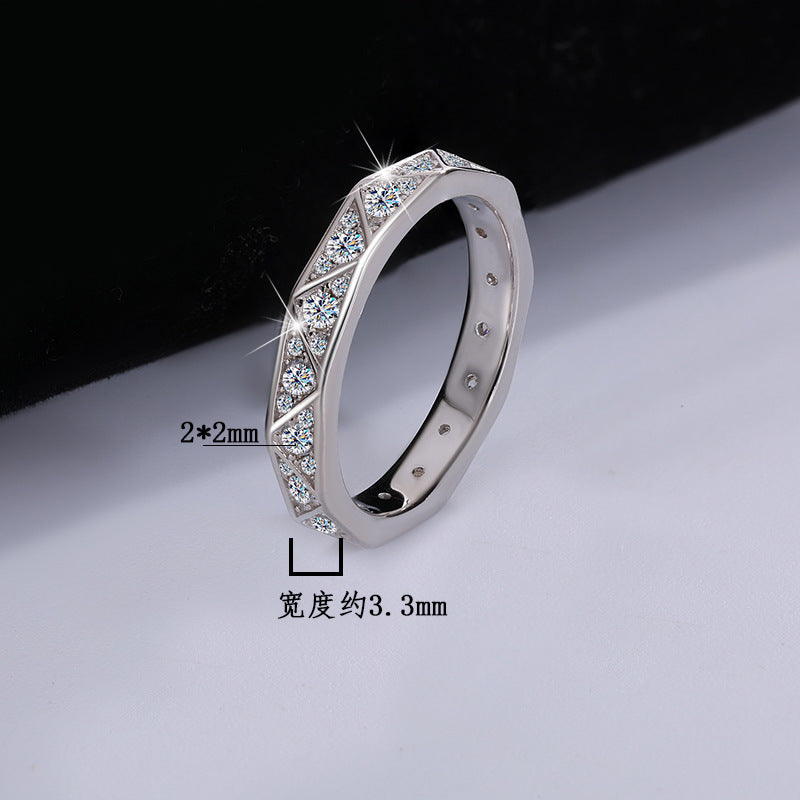 Cross-border hot selling S925Silver and You Companion Couple Rings Moissanite Full Inlay Row Rings Diamond-Shaped Rings Source Factory
