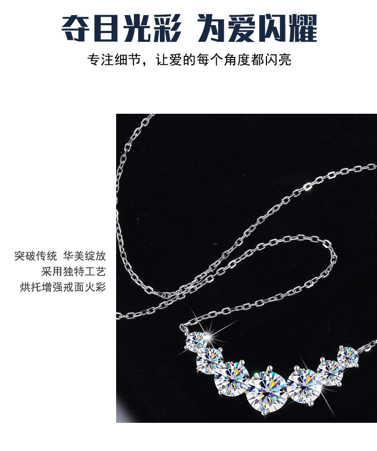 S925Pure Silver Smiling Seven Princess Moissanite Necklace High-end Versatile Collarbone Chain Moissanite Pendant Wholesale