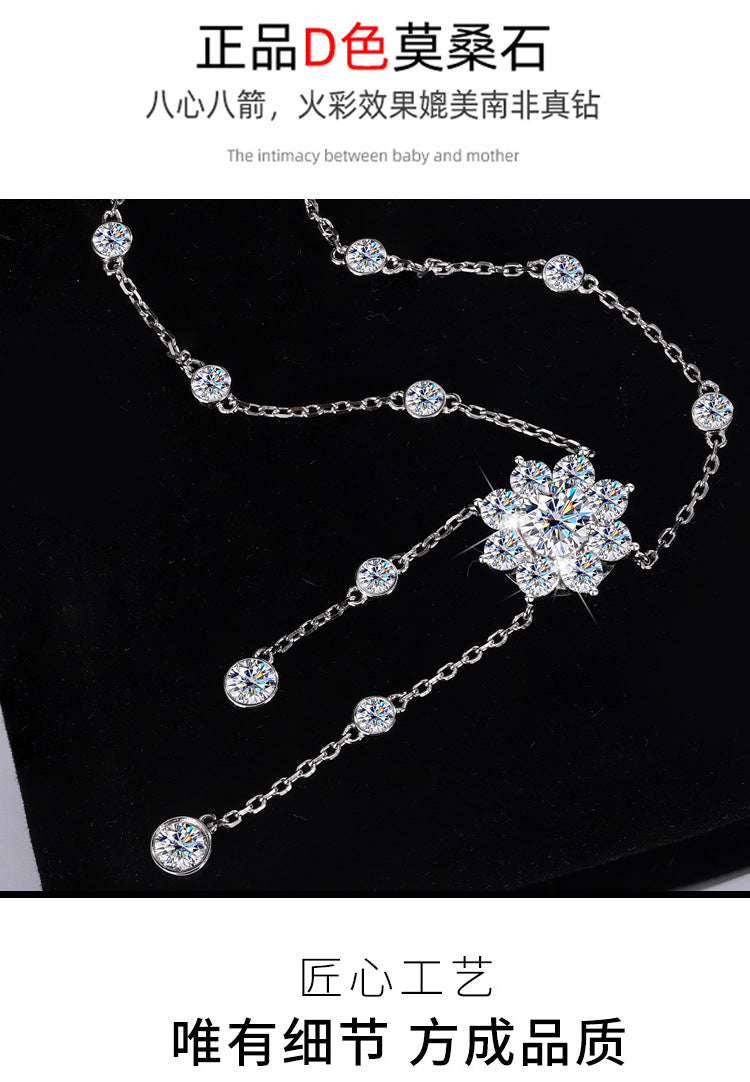 Cross-Border S925Pure Silver Tassel Bubble Rose Necklace for Women, Ultra Luxurious Design, Light Luxury Jewelry, Factory Wholesale