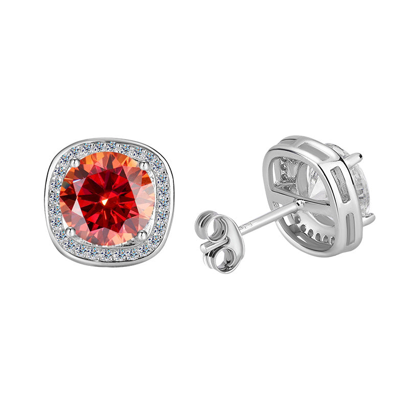 Factory direct sales S925Pure Silver Luxury Square Bag Earrings for Women Moissanite Earrings Elegant High-end Moissanite Stud Earrings