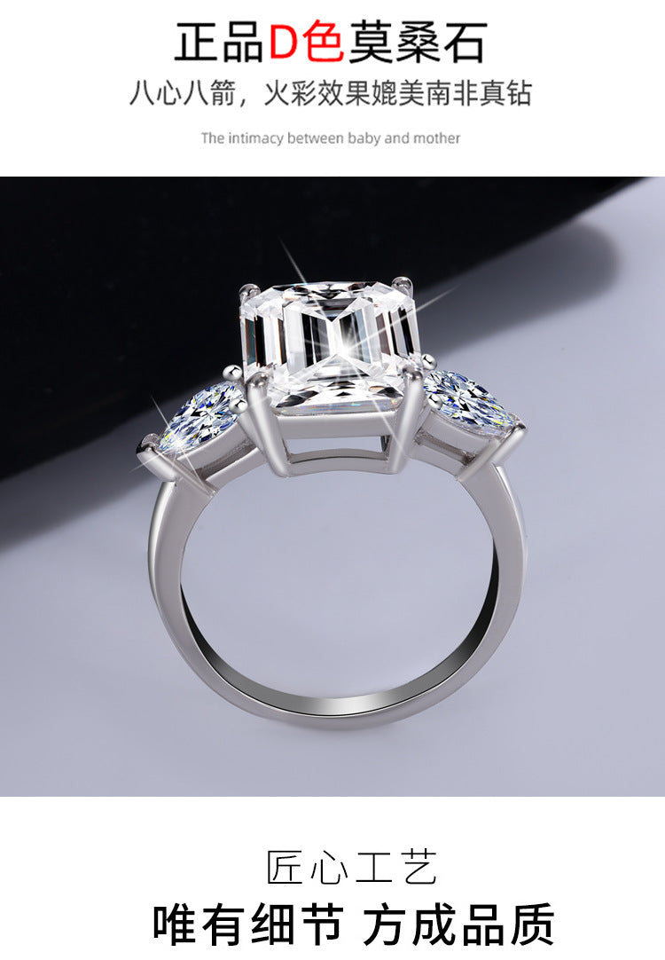 Exclusive for cross-border S925Silver Moissanite Radiant Cut Ring5 Carat Luxury Super Flash Shaped Diamond Women's Ring Wholesale