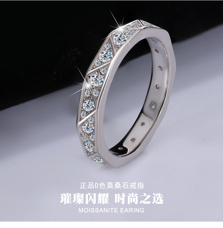 Cross-border hot selling S925Silver and You Companion Couple Rings Moissanite Full Inlay Row Rings Diamond-Shaped Rings Source Factory