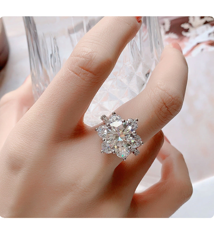 A4   S925Sterling Silver Ring Moissanite5Carat Crown Women's Ring Super Sparkling Pigeon Egg Wedding Ring Wholesale