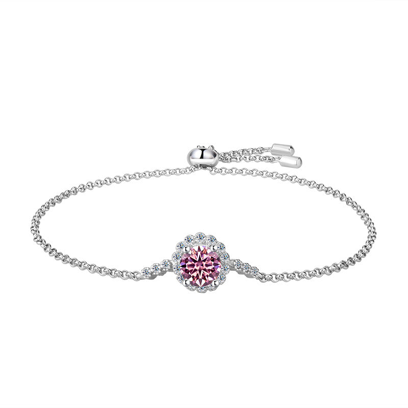 S925Sterling Silver Moissanite Round Bracelet Fashion Simple Small Daisy Bangle for Women Adjustable Size Factory Wholesale