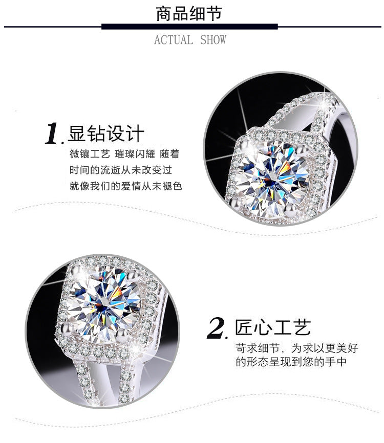 S925Sterling Silver Ring Double Row Square Moissanite Ring Proposal Wedding Women's Diamond Ring Manufacturer Wholesale Genuine Diamond Direct Sale