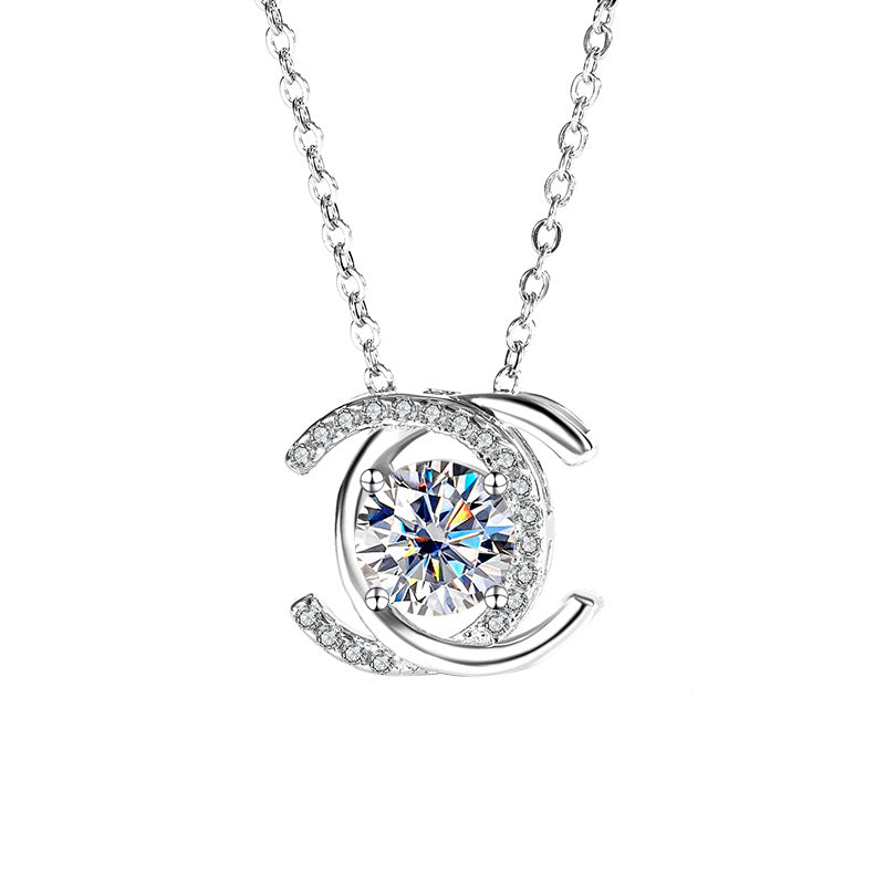 S925Sterling Silver Double C Xiaoxiangjia Necklace Moissanite Diamond Pendant Single Diamond Simple Luxury Versatile Collarbone Chain Wholesale