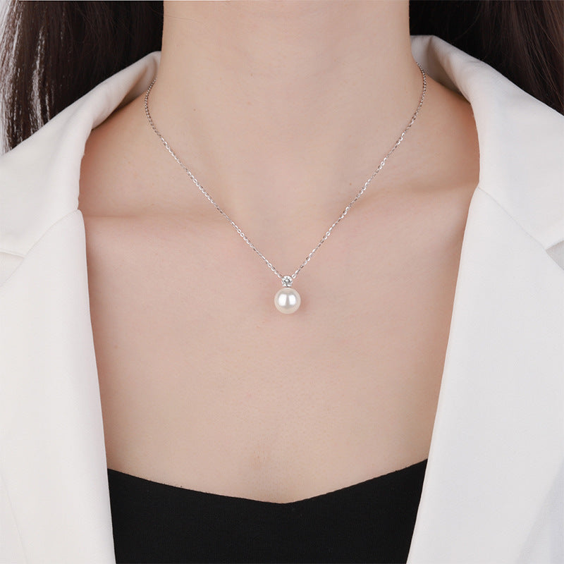 Exclusive for cross-border S925Pure Silver Classic Light Luxury Pearl Necklace Internet Celebrity Sweater Collarbone Chain Valentine's Day Qixi Festival Gift