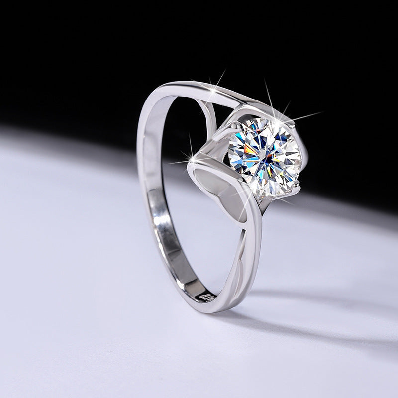Factory direct sales925Sterling Silver Ring Female Angel Kiss Moissanite Heart to Heart Simulation Diamond Ring Live Wholesale