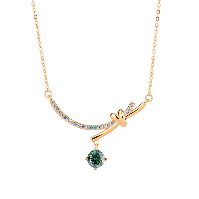 Amazon S925Silver Bowknot Smiley Moissanite Pendant Light Luxury High-end Feel Foreign Trade Collarbone Chain Factory Wholesale