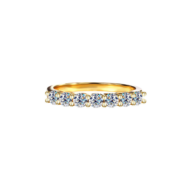 Cross-Border S925Silver70Moissanite Diamond Ring Seven Princess Seven Star Row Diamond Ring for Women Layered Simple Fashion Wholesale