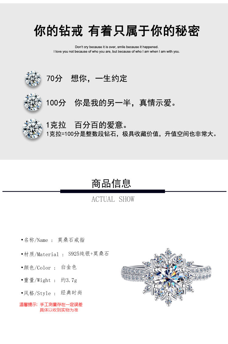 Cross-border new arrival S925Silver Moissanite Princess of First Snow1Carat Ring Female Wedding Gift Diamond Ring Spot Wholesale