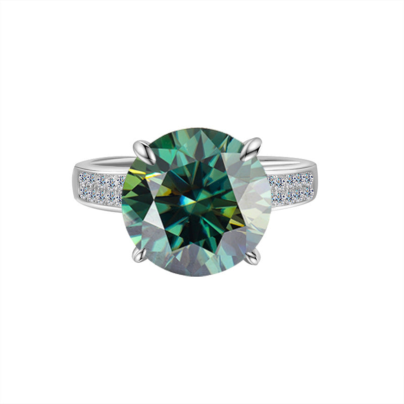 Amazon Hot Sale S925Silver Korean Version Four-Claw Moissanite Women's Ring Double Row with Diamond Pigeon Egg Ring Factory Direct Sale