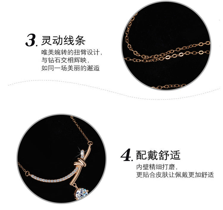 Amazon S925Silver Bowknot Smiley Moissanite Pendant Light Luxury High-end Feel Foreign Trade Collarbone Chain Factory Wholesale
