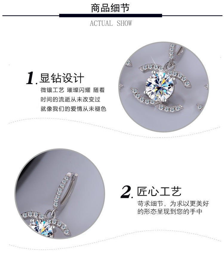 Europe and America925Sterling Silver Double C Chanel Style Moissanite Earrings for Women, Korean and Japanese High-End Moissanite Earrings, Factory Wholesale