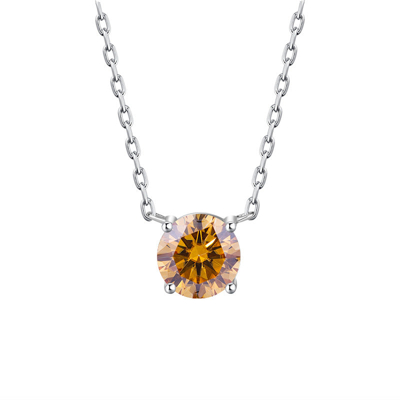 S925Sterling Silver Moissanite Classic Four-Prong Necklace for Women Plated PT 950Moissanite Light Luxury Collarbone Chain Live Streaming Hot Item