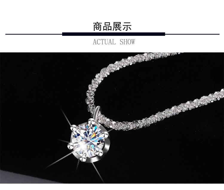 Cross-Border S925Pure Silver Sparkling Cauliflower Chain Moissanite Six-Claw Necklace for Women Niche Light Luxury Fashion Collarbone Chain