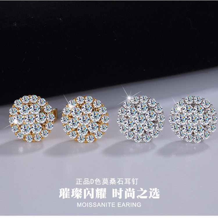 Europe and america cross border S925Sterling Silver Hip-Hop Style Full Diamond Moissanite Trendy Personality High-End Unisex Earrings