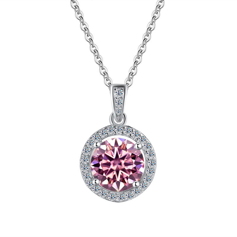 Cross-Border S925Sterling Silver Four-Claw Round Bag Necklace for Women, Moissanite Necklace Pendant, High-End Sweater Chain, Factory Wholesale