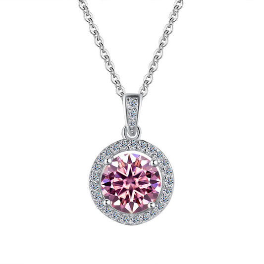 Cross-Border S925Sterling Silver Four-Claw Round Bag Necklace for Women, Moissanite Necklace Pendant, High-End Sweater Chain, Factory Wholesale