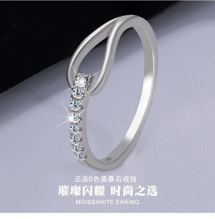 S925Silver Moissanite Heart-to-Heart Ring Korean Version Simple Row Diamond Internet Celebrity Niche Design Ring Cross-Border Wholesale