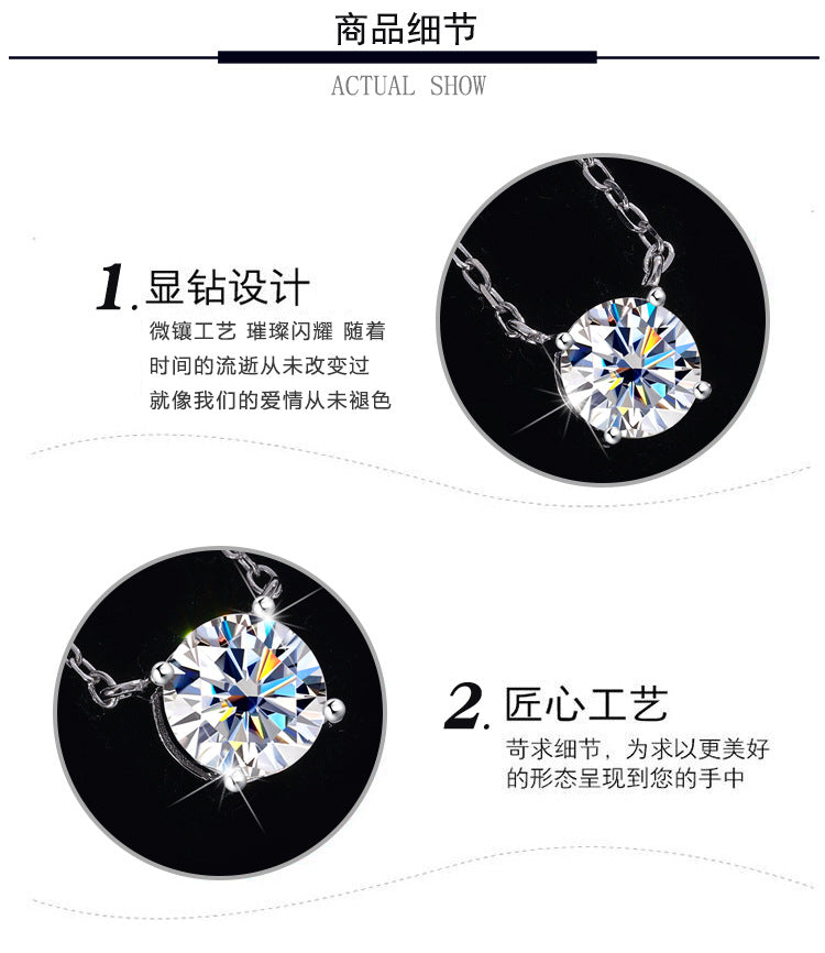 S925Sterling Silver Moissanite Classic Four-Prong Necklace for Women Plated PT 950Moissanite Light Luxury Collarbone Chain Live Streaming Hot Item