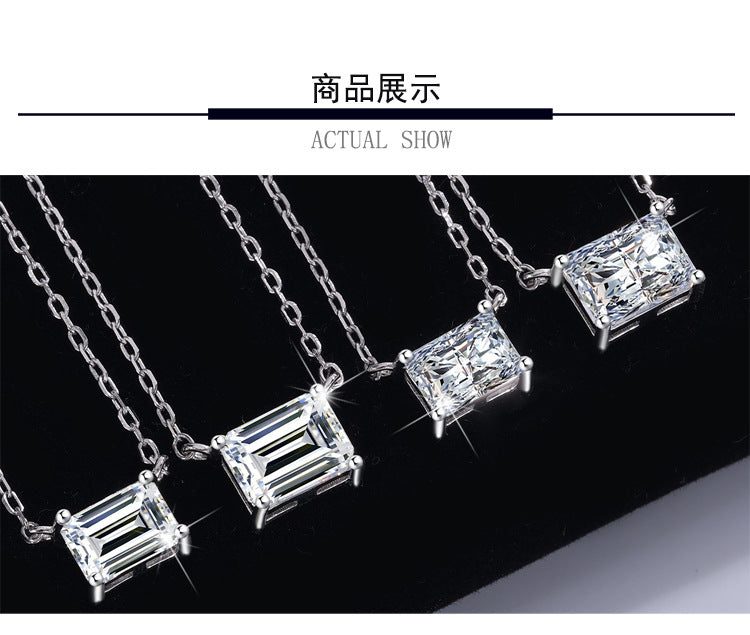 Cross-Border Delivery S925Silver Necklace Moissanite Irregular Diamond Pendant Sugar Cube Cut High-end Collarbone Chain In Stock Wholesale