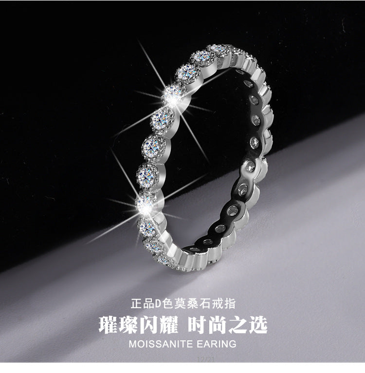 Cross-Border New Products S925Sterling Silver Starry Sky Full Moissanite Full Diamond Ring for Women Korean and Japanese Style Versatile Double Stackable Women's Ring