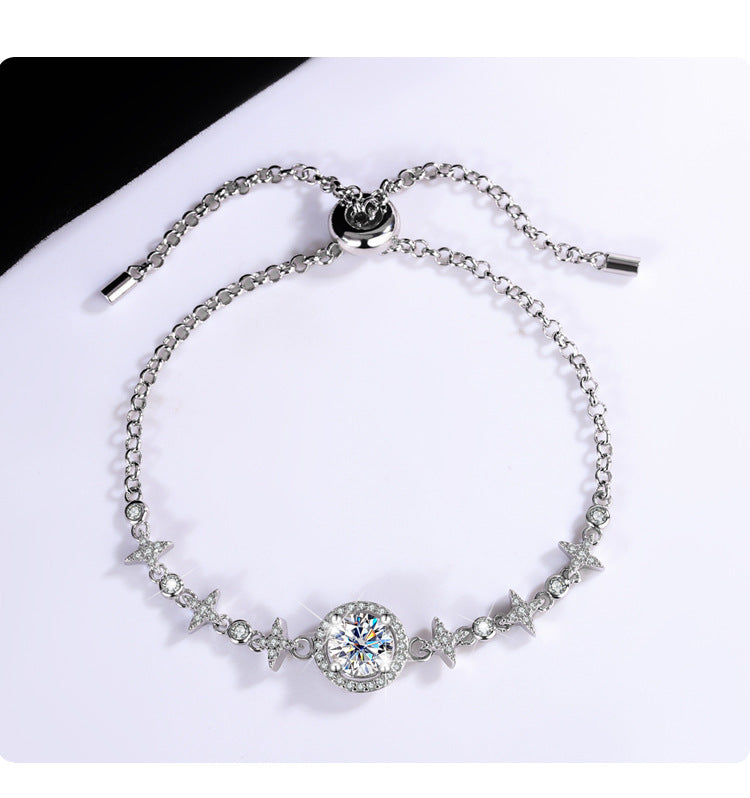S925Sterling Silver Bracelet Moissanite Bracelet Starry Sky Round Bag Simple Fashion Women's TikTok Live Streaming Factory Direct Sale
