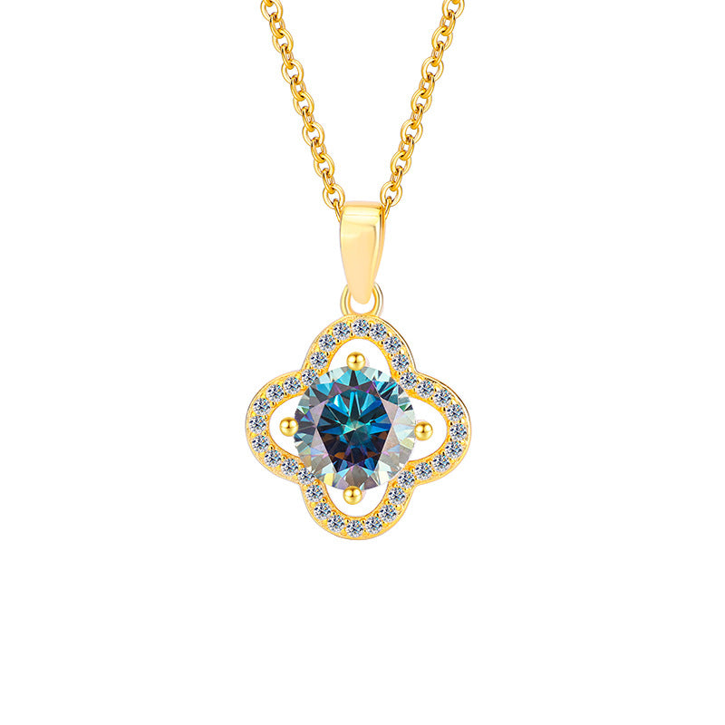 S925Sterling Silver Moissanite Four-Leaf Clover Necklace Flower Pendant Fashion High-End Moissanite Collarbone Chain Factory Wholesale
