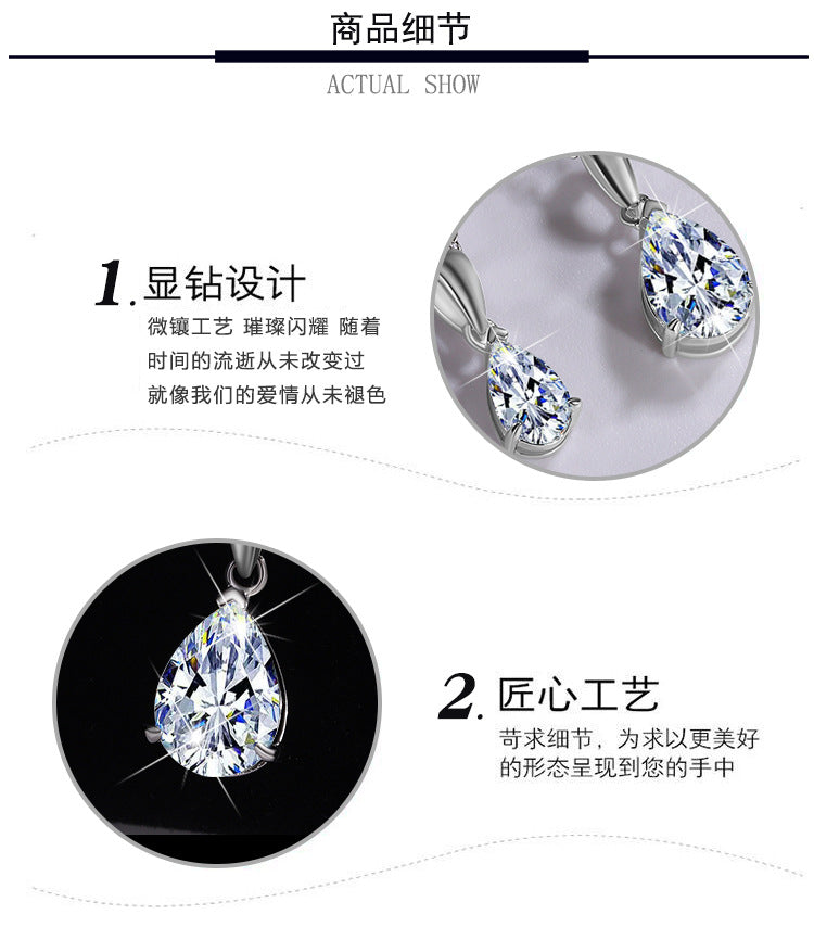 Cross-border hot selling S925Pure Silver Moissanite Pendant Water Drop Necklace for Women Simple Irregular Collarbone Chain Factory Wholesale