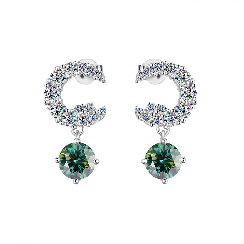 Best seller in europe and america S925Sterling Silver Moissanite Small Moon Earrings Simple Studs Inlaid with Diamonds Light Luxury Earrings Factory Wholesale