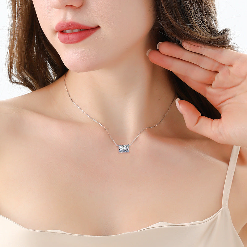 Cross-Border Delivery S925Silver Necklace Moissanite Irregular Diamond Pendant Sugar Cube Cut High-end Collarbone Chain In Stock Wholesale
