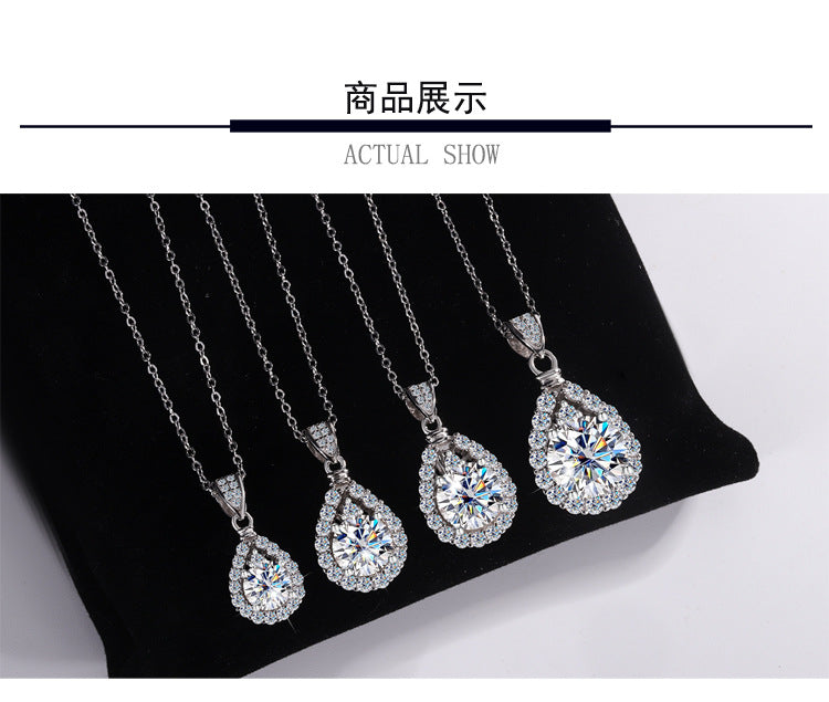 Cross-border hot selling S925Sterling Silver Moissanite Necklace for Women Water Drop Pendant High-end Fashion Versatile Necklace Wholesale