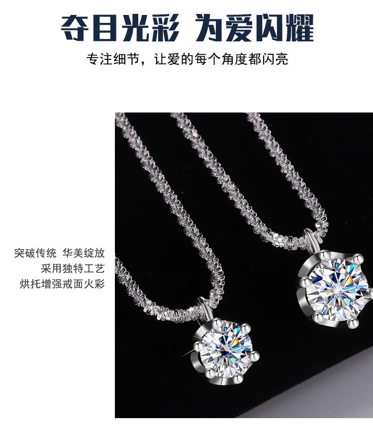 Cross-Border S925Pure Silver Sparkling Cauliflower Chain Moissanite Six-Claw Necklace for Women Niche Light Luxury Fashion Collarbone Chain