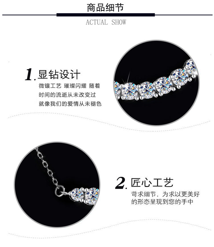 S925Silver Platinum Plated Moissanite Jewelry Pendant for Women Simple Smile Necklace2.4Clamoissanite Rainbow