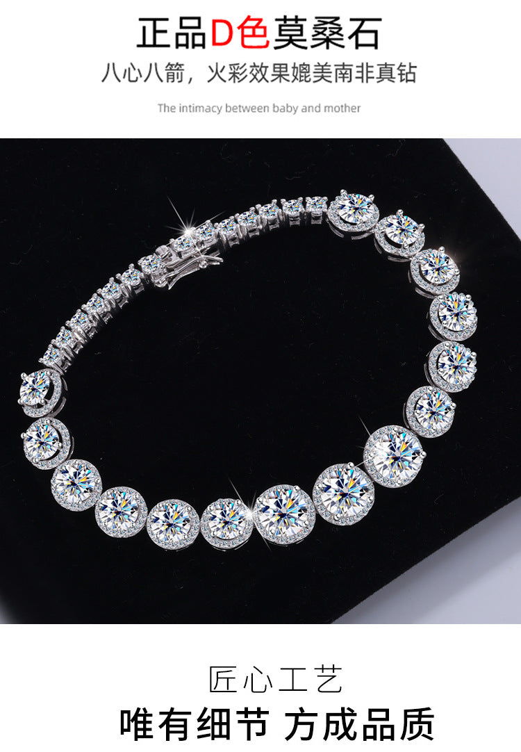 Cross-border hot selling S925Silver Round Bracelet for Women with Moissanite, Luxurious Heavy Craft Bracelet, Super Sparkling Jewelry, In Stock Wholesale