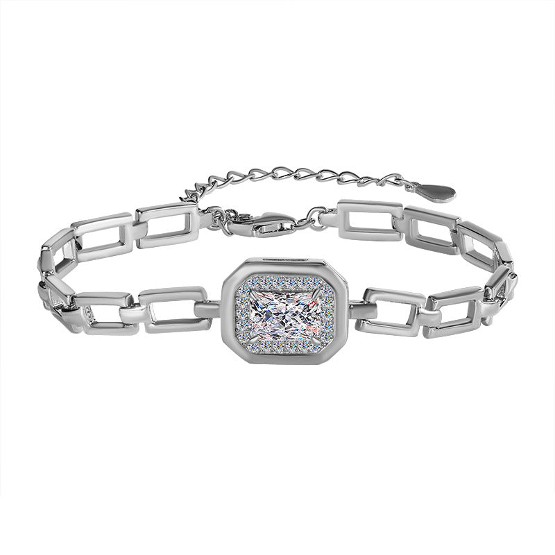 S925Sterling Silver Moissanite Geometric Bracelet 1Carat Irregular Moissanite Bracelet for Women, Light Luxury, Exquisite, Simple, Fashionable