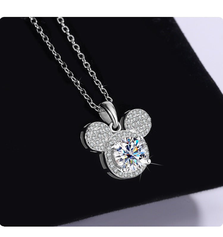 s925Sterling Silver Mickey Pendant1Clamoissanite Necklace for Women Fashionable Diamond Ring Luxury Round Pendant for Women