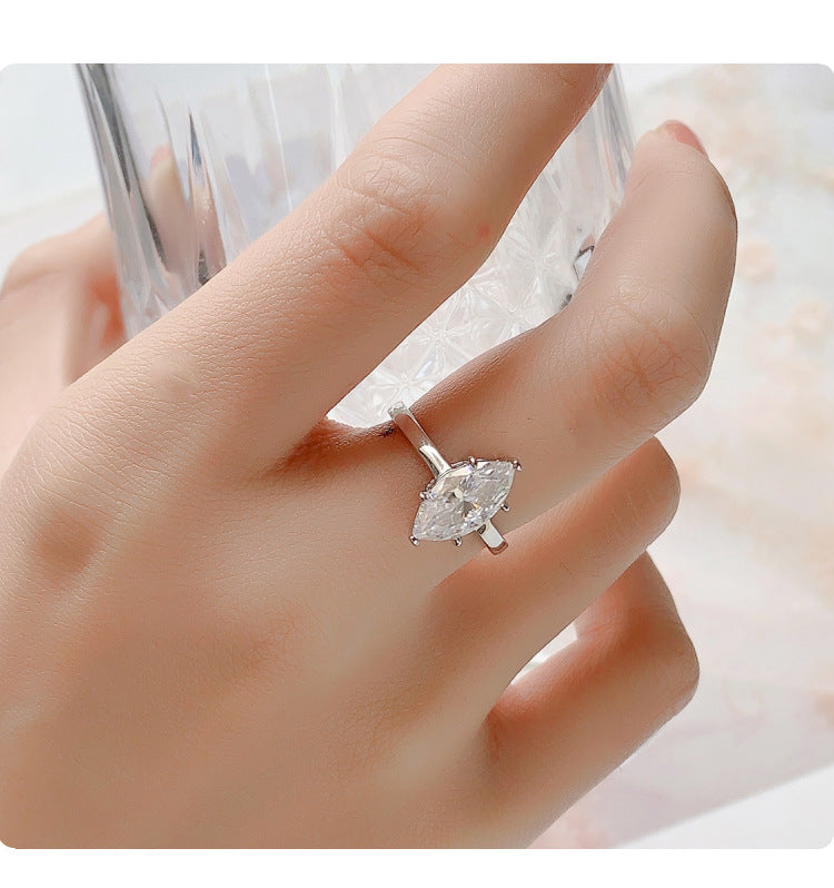 Cross-Border Direct Sales S925Silver Moissanite Horse Eye Ring Simple Fashion High-end Moissanite Women's Ring Factory Wholesale