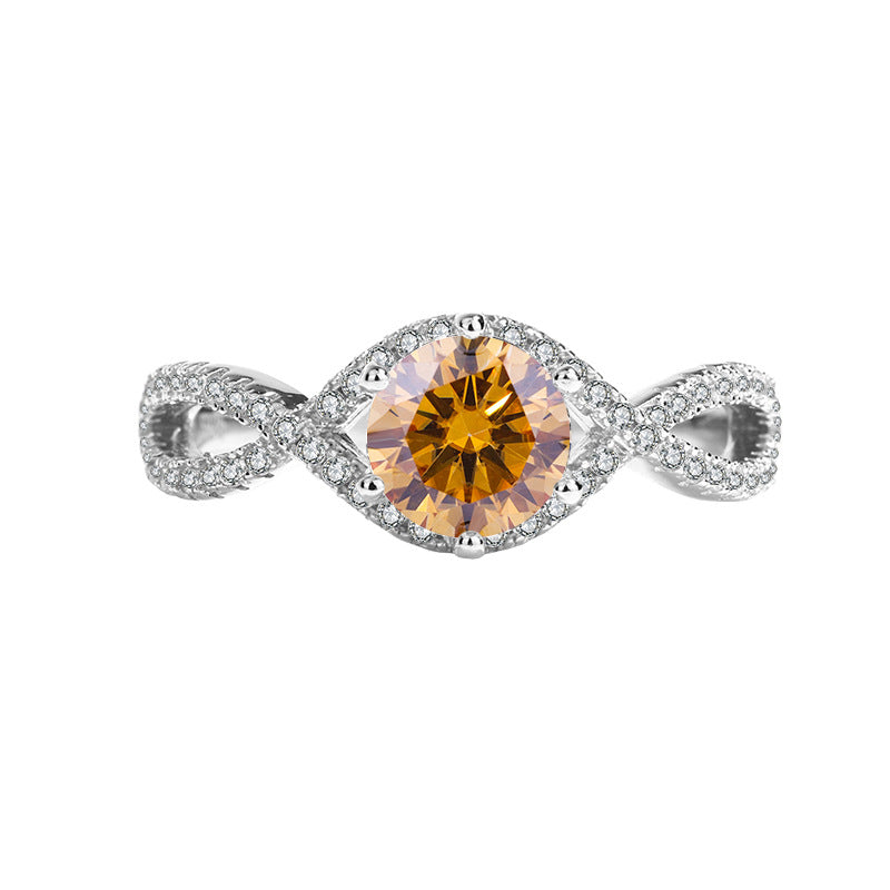 Factory Direct Sale Pure Silver Ring for Women with Moissanite Twist Arm Halo Diamond Ring One Carat Adjustable Women's Live Streaming Source Exquisite