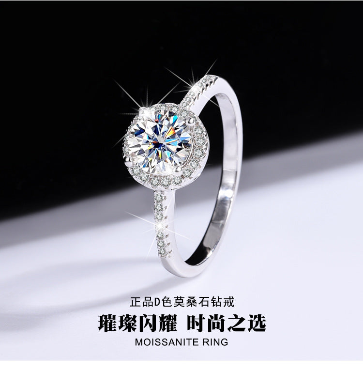 Moissanite ring s925Sterling Silver Ring Kajia One Carat Round Moissanite Wedding Women's Ring Factory Direct Sale