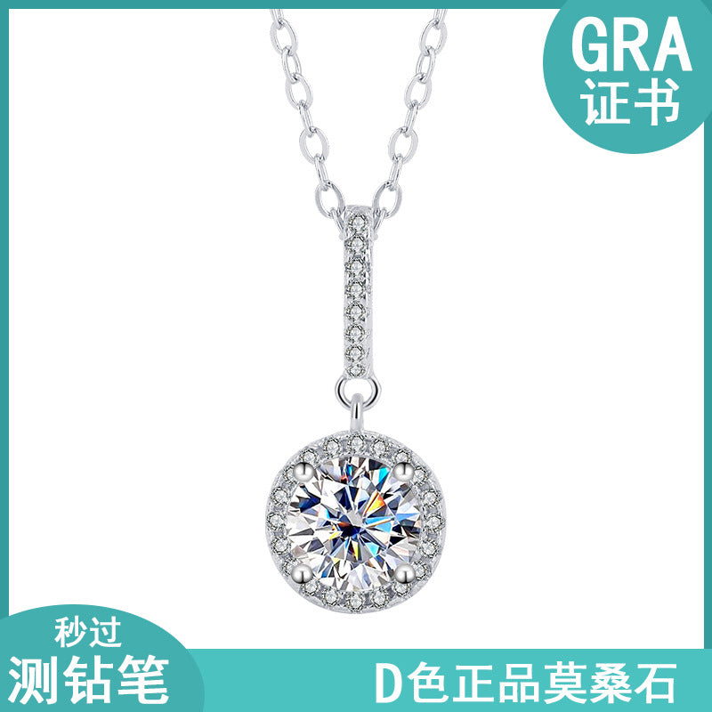 Cross-Border S925Sterling Silver Moissanite Round Bag Three-Piece Set Women's Ring Necklace Women's Earrings TikTok Live Factory Wholesale