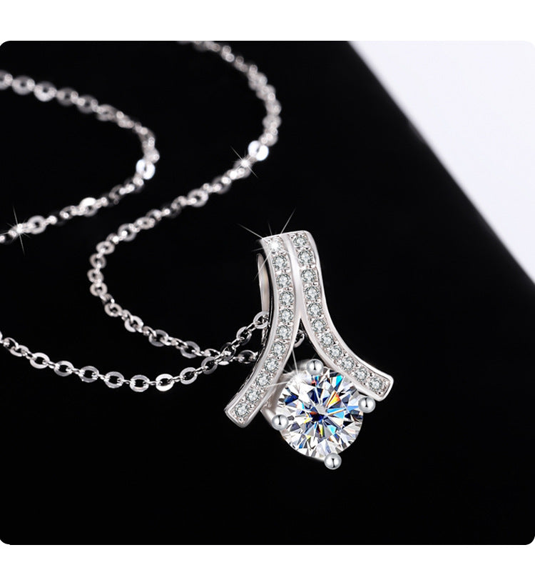 s925Sterling Silver Herringbone Necklace Silver Pendant Moissanite Women's Classic Jewelry Fashion Collarbone In Stock Wholesale
