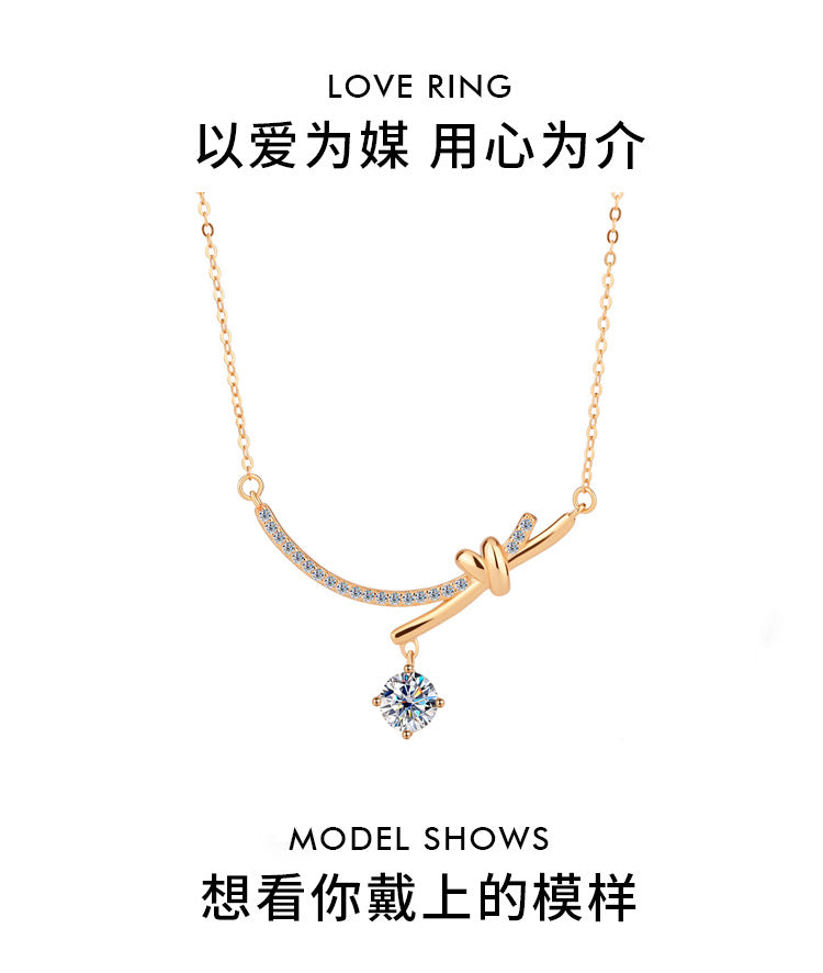 Amazon S925Silver Bowknot Smiley Moissanite Pendant Light Luxury High-end Feel Foreign Trade Collarbone Chain Factory Wholesale