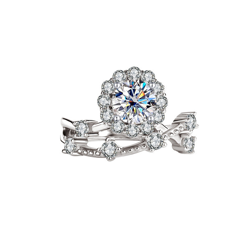 Radiant as a Star1Clamoissanite Ring for Women, Pure Silver, White Gold, Niche Design, Simulated Diamond, Wedding Diamond Ring