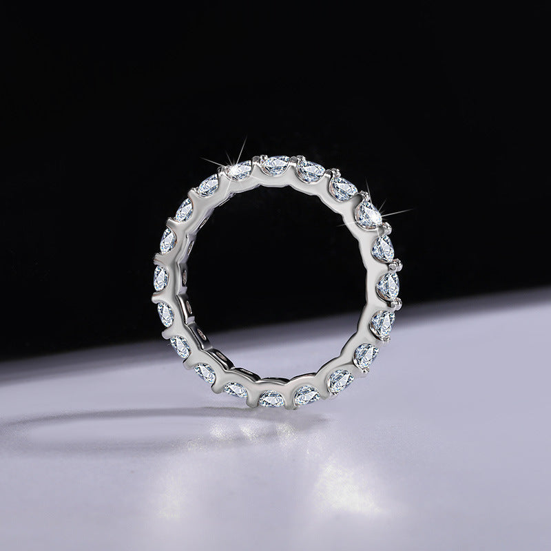 Exclusive for cross-border S925Sterling Silver Moissanite Ring for Women Full Diamond Simple Row Ring Platinum Plated High-end Women's Ring Wholesale