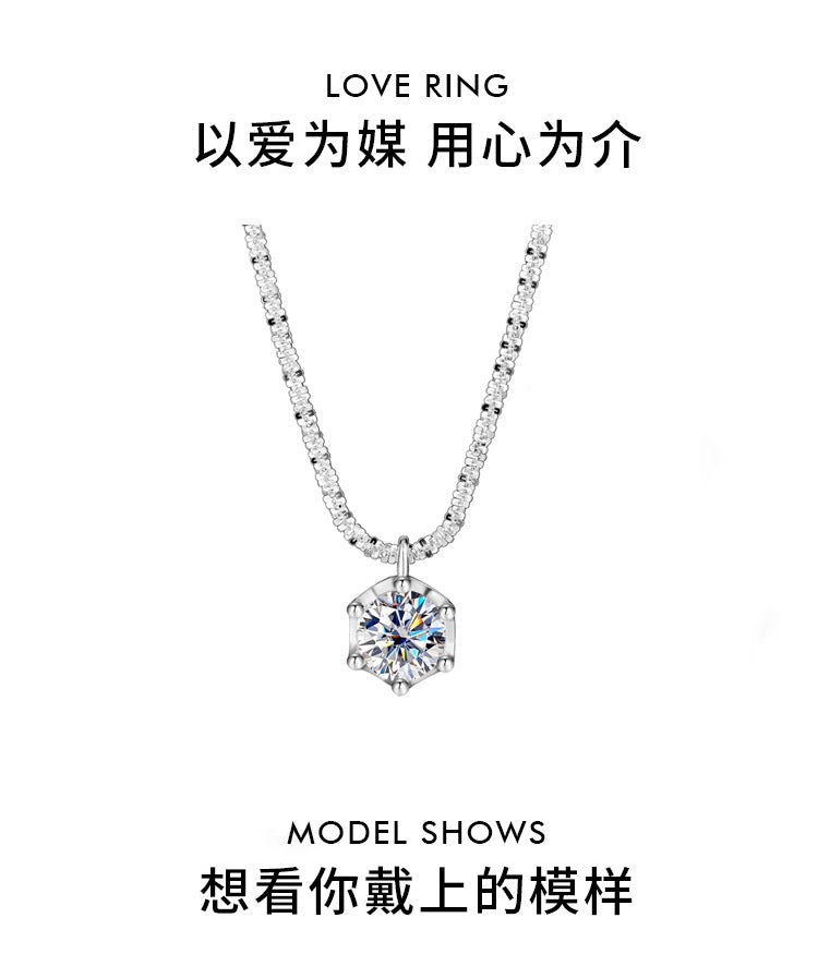 Cross-Border S925Pure Silver Sparkling Cauliflower Chain Moissanite Six-Claw Necklace for Women Niche Light Luxury Fashion Collarbone Chain