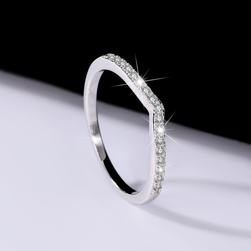 Sterling Silver V Moissanite Ring for Women, Stackable, Simple Couple Design, Pure Silver Plated18K Platinum Factory Direct Sale Heart Shape